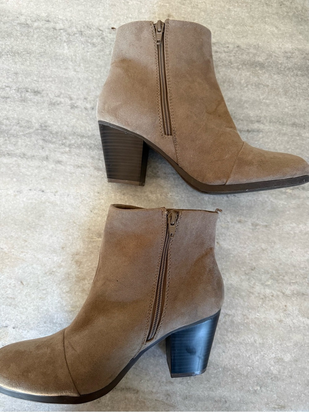 Women's Taupe Suede Ankle Boots - Classic Side-Zip Heel